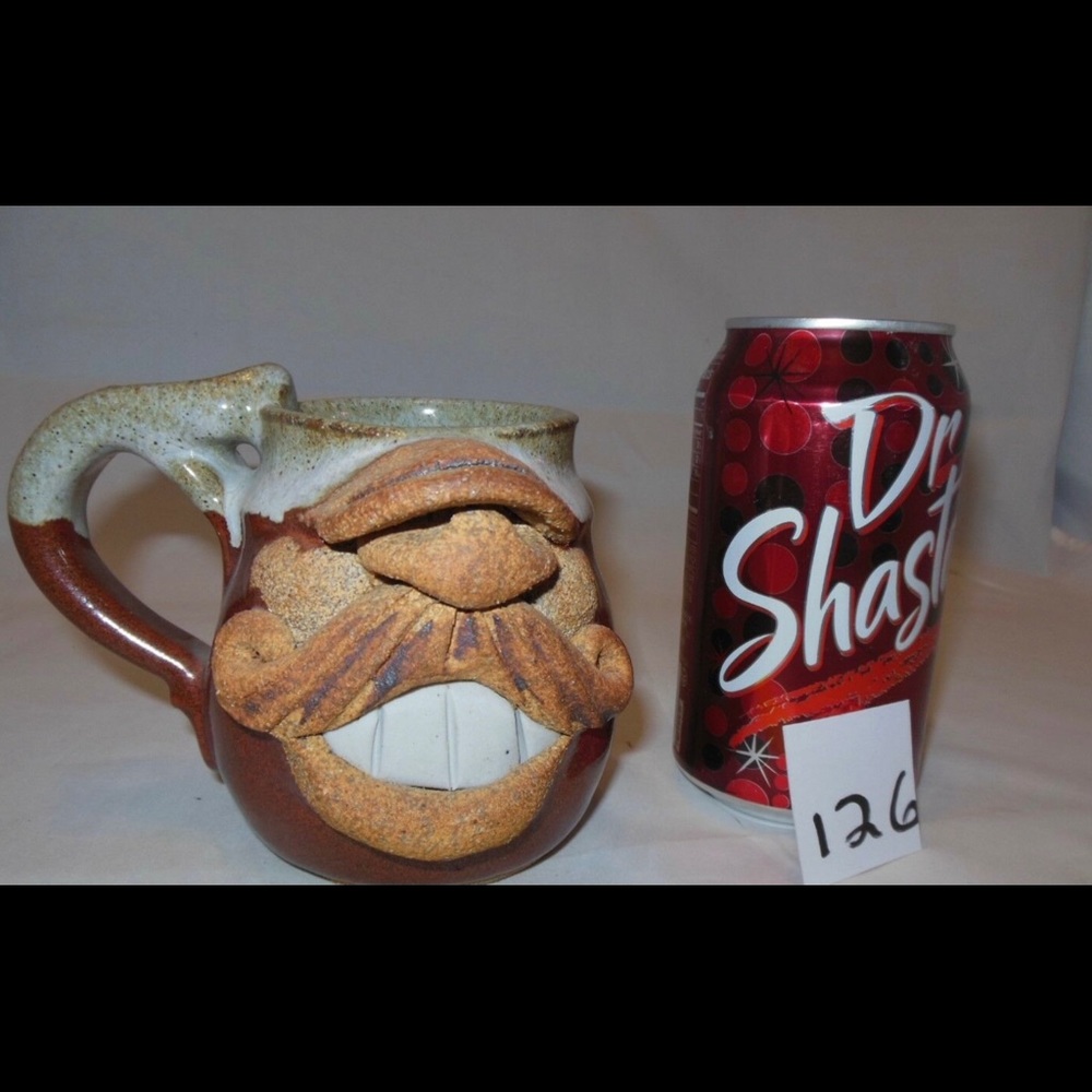 VINTAGE RARE STONEWARE POTTERY CLAY FUNNY FACE MUG STEIN